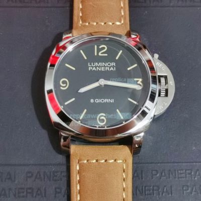 Best Quality Replica Panerai Luminor Black Face Brown Leather Strap Watch 44mm